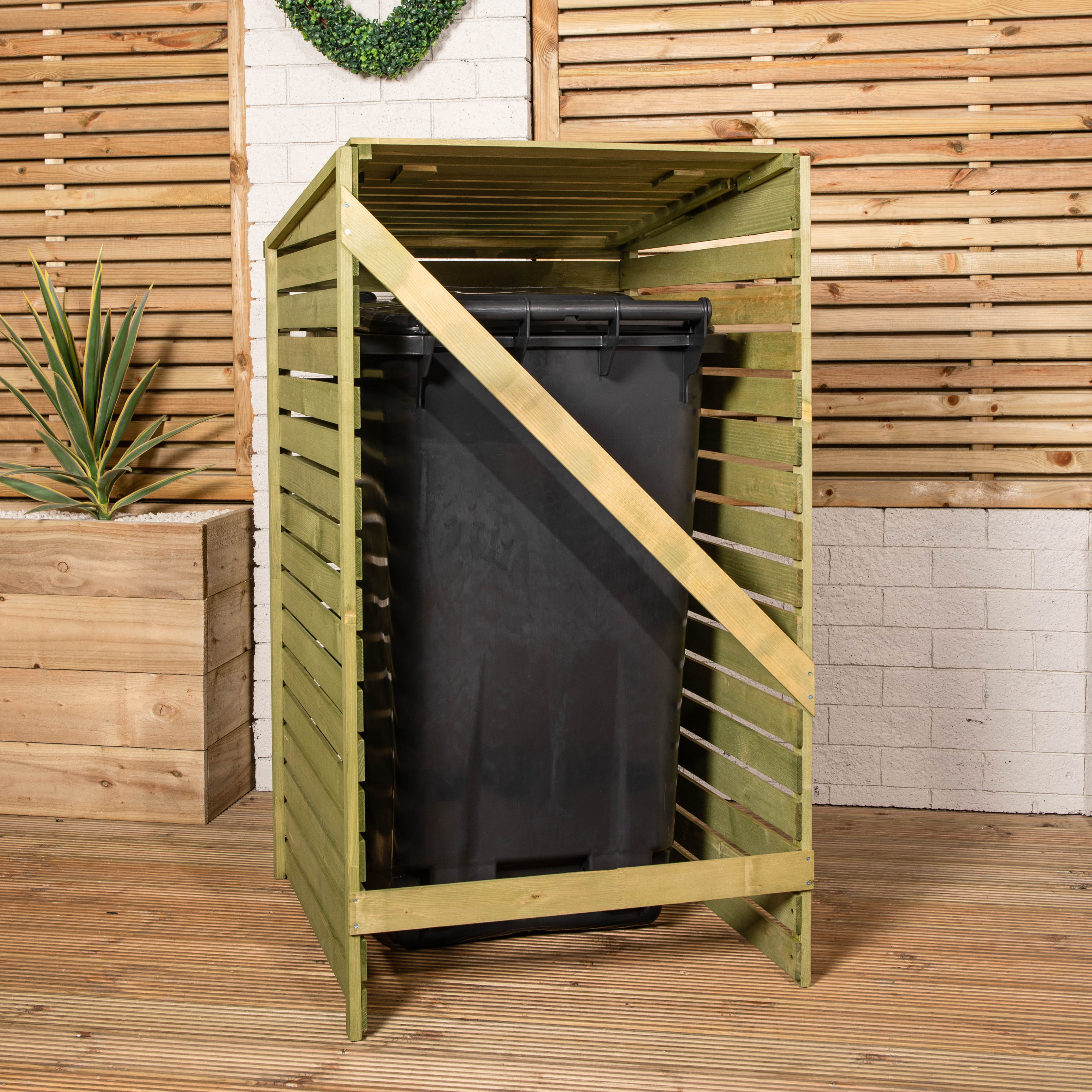 68cm x 1.2m Wooden Outdoor Garden Single Wheelie Bin Store Storage