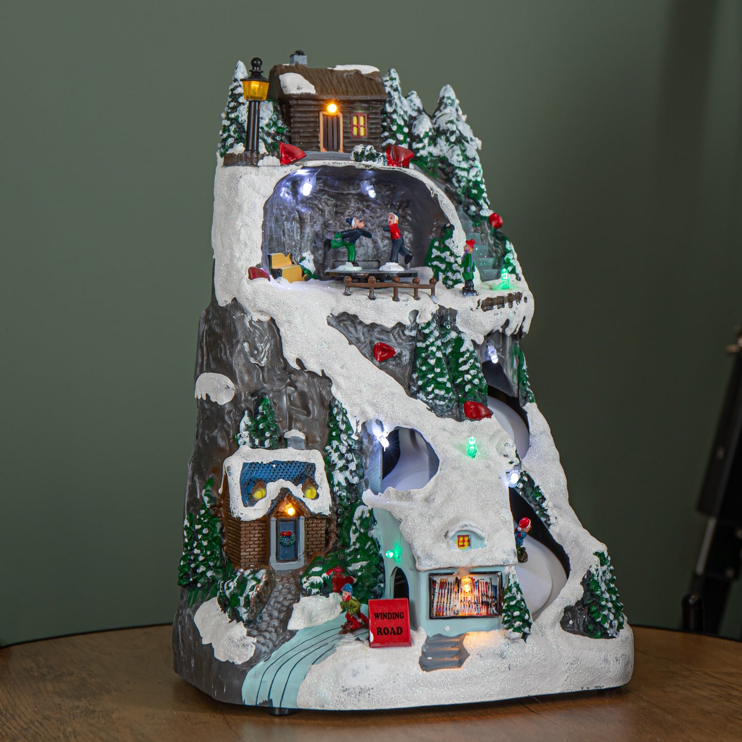 30cm Light up Christmas Winter Ski Village Scene with Music and LEDs