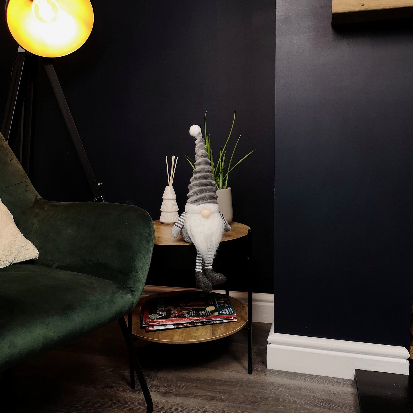 46cm Grey Plush Sitting Gonk Christmas Decoration with Stripey Dangly Legs