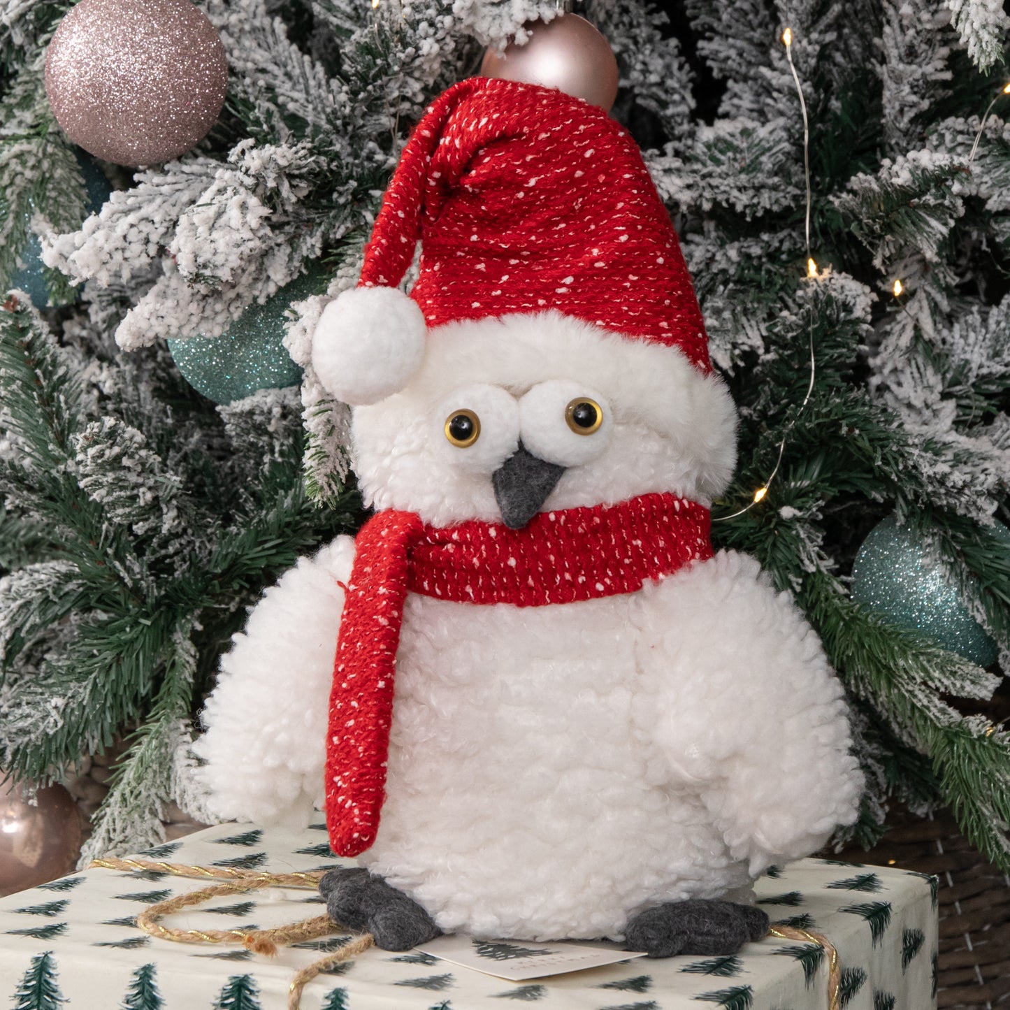30cm Plush Christmas Goggle Owl Decoration with Santa Hat