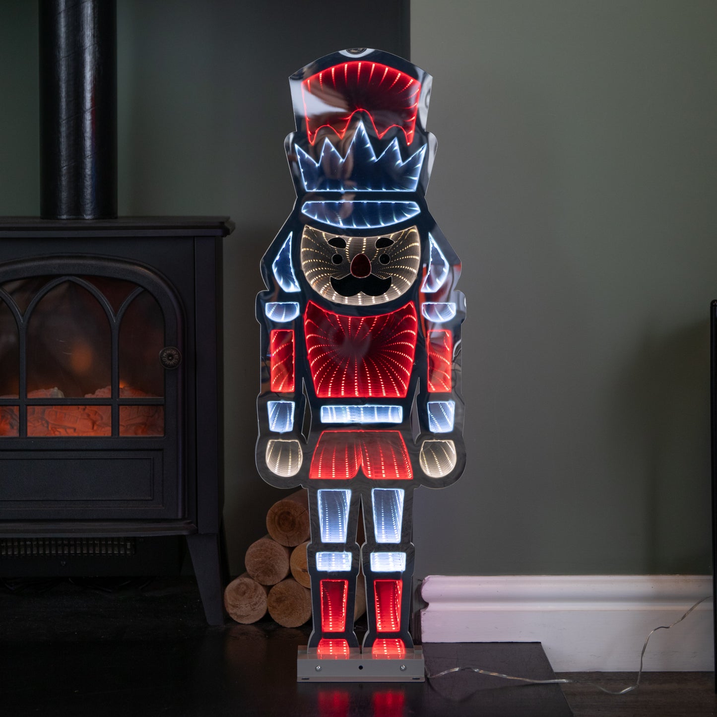 74cm Infinity Light up Standing Nutcracker Christmas Decoration with Red & White LEDs on Metal Base