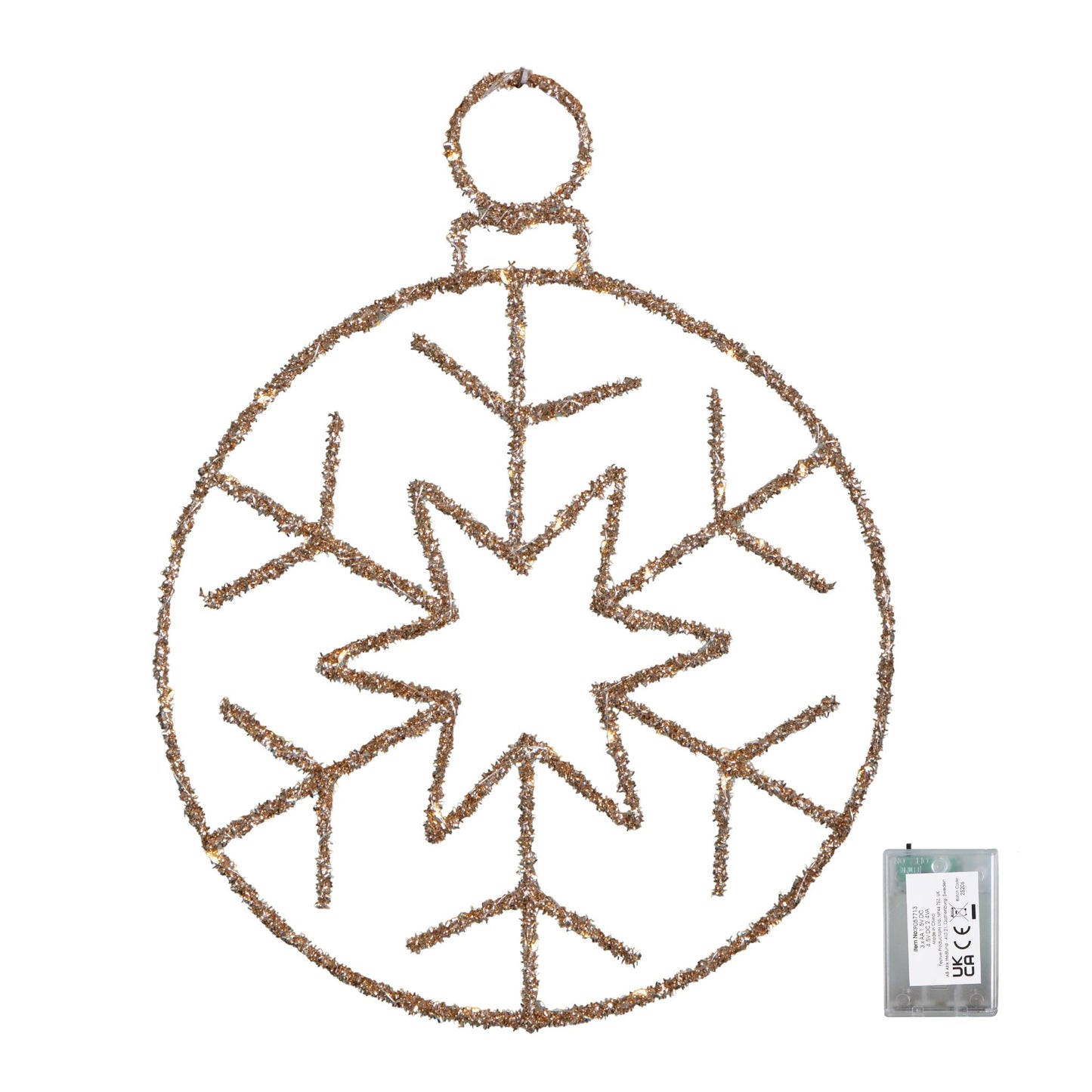 49cm Battery Powered Light up Gold Christmas Snowflake Ball with Warm White Twinkling LEDs