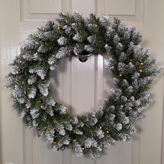 60cm Snow Tipped Christmas Wreath with 50 Warm White LEDs and 160 Bullet Tips 