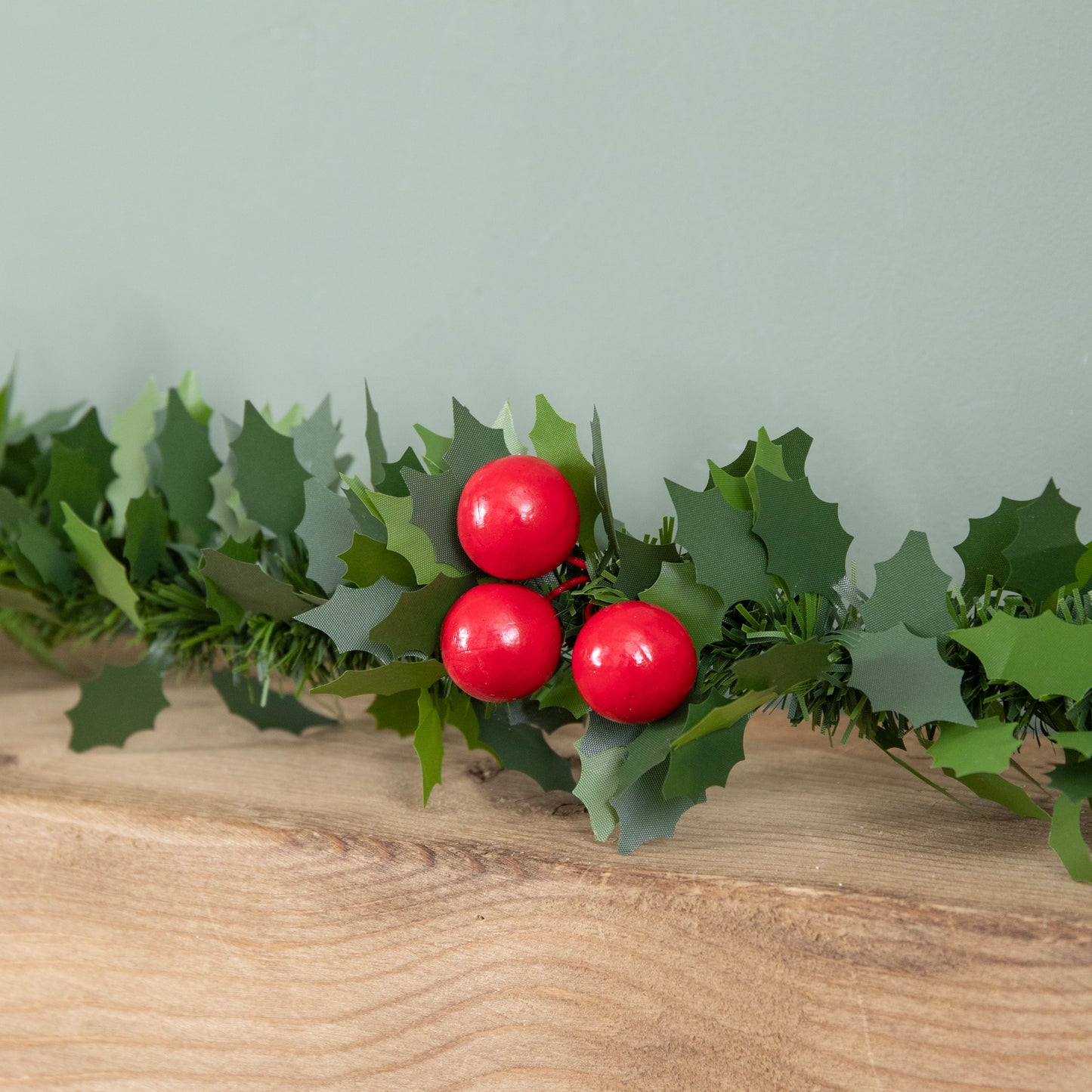2m (6ft) Christmas Tinsel Garland with Holly and Red Berries
