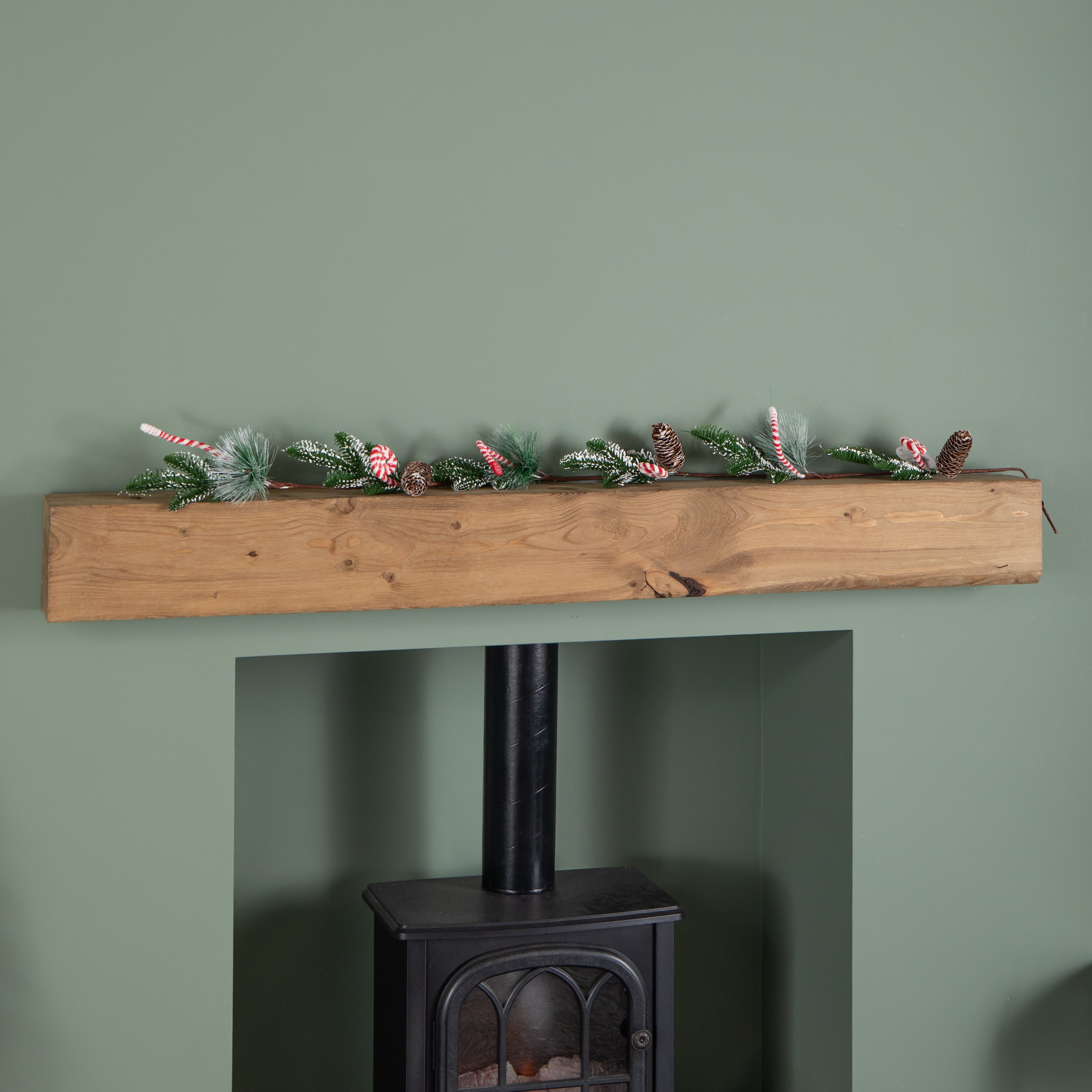 1.3m Candy Swirls Christmas Garland with Frosted Pinecones and Candy Canes