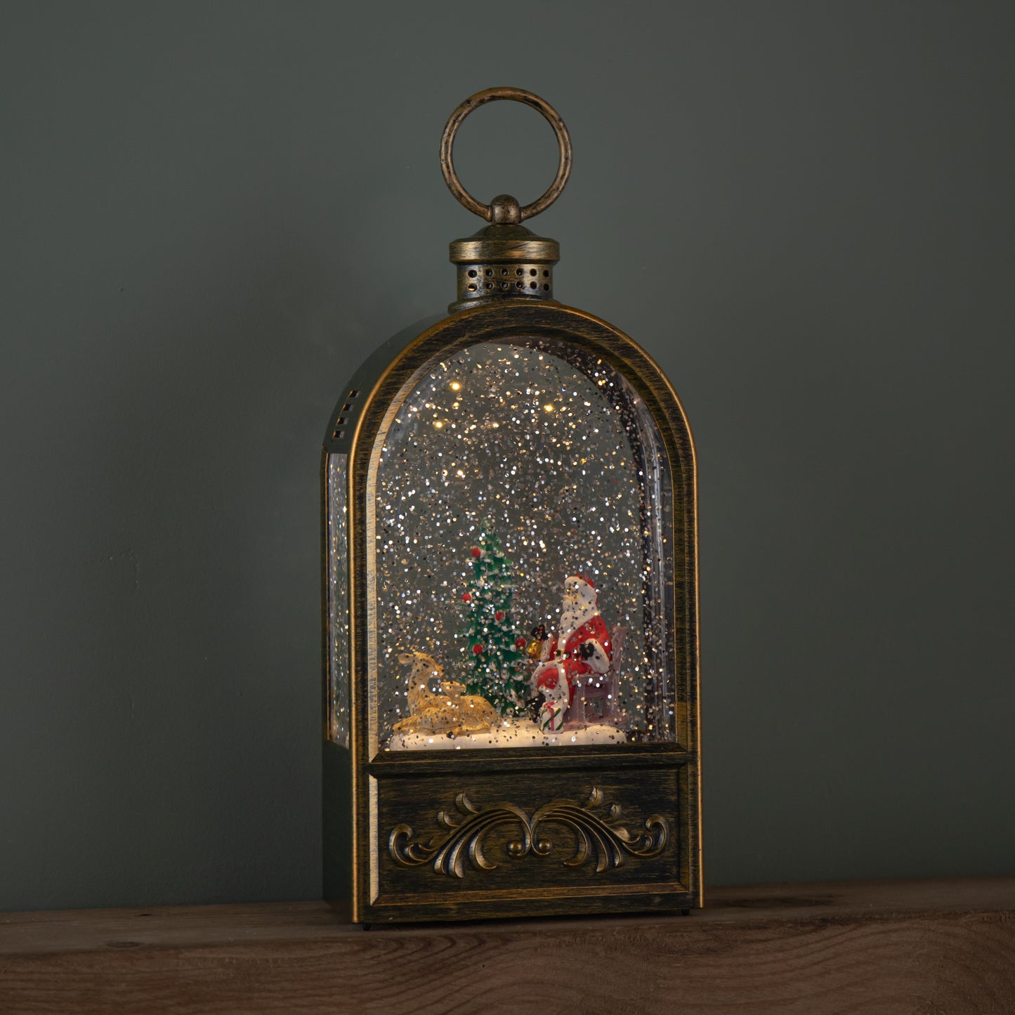 24cm Battery Operated Light up Santa and Christmas Tree Water Spinner with LEDs