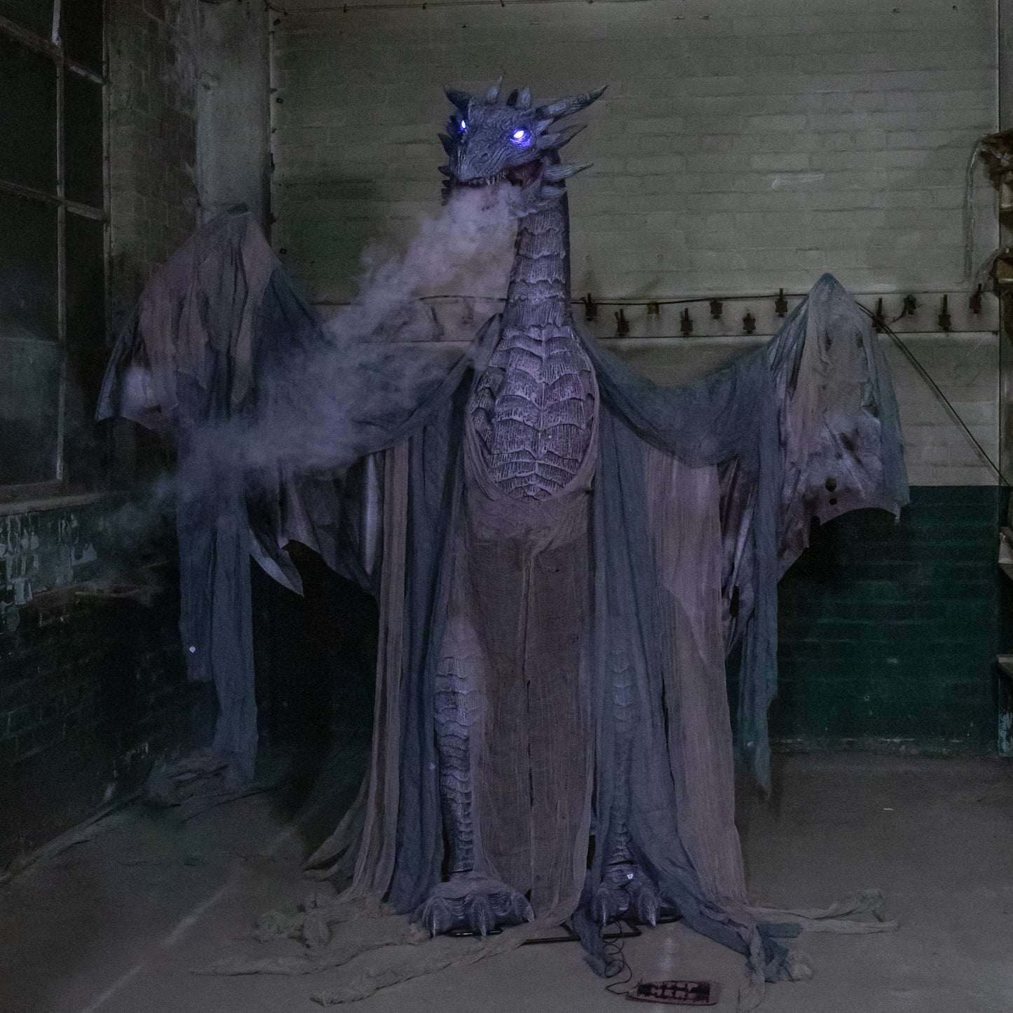 7ft Giant Sized Motion Activated Winter Dragon Halloween Decoration with LEDs INCLUDES SMOKE Machine