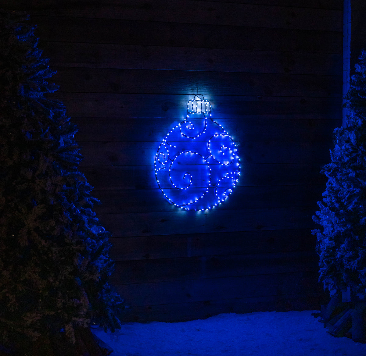 78cm Metal Hanging Christmas Bauble with 245 Static & Twinkling LEDs in Blue & White