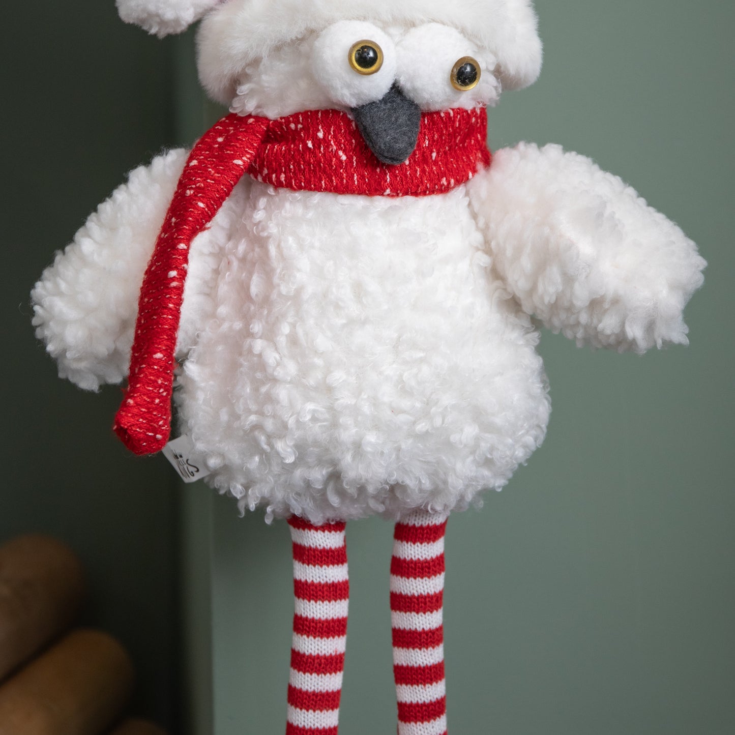 60cm Large Standing Plush Christmas Goggle Owl with Santa Hat
