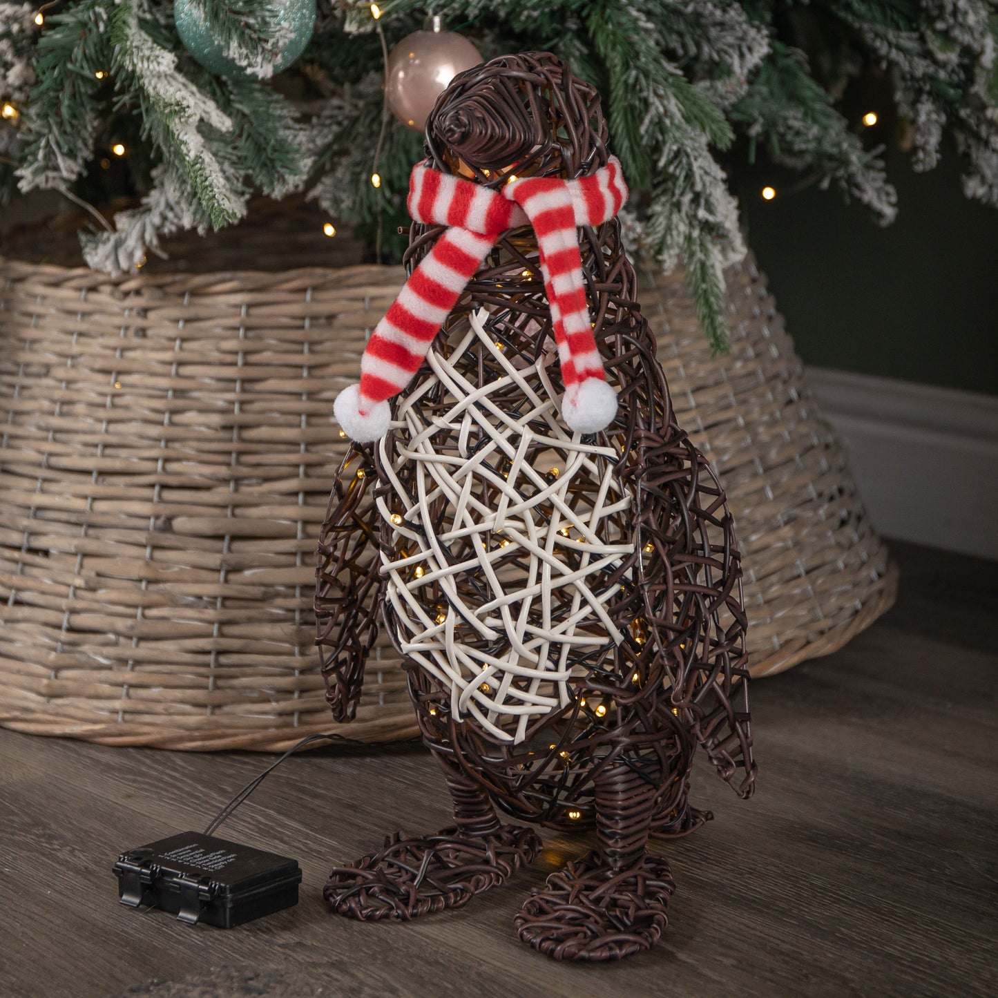 40cm Battery Operated Light up Brown Christmas Penguin with 60 Warm White LEDs