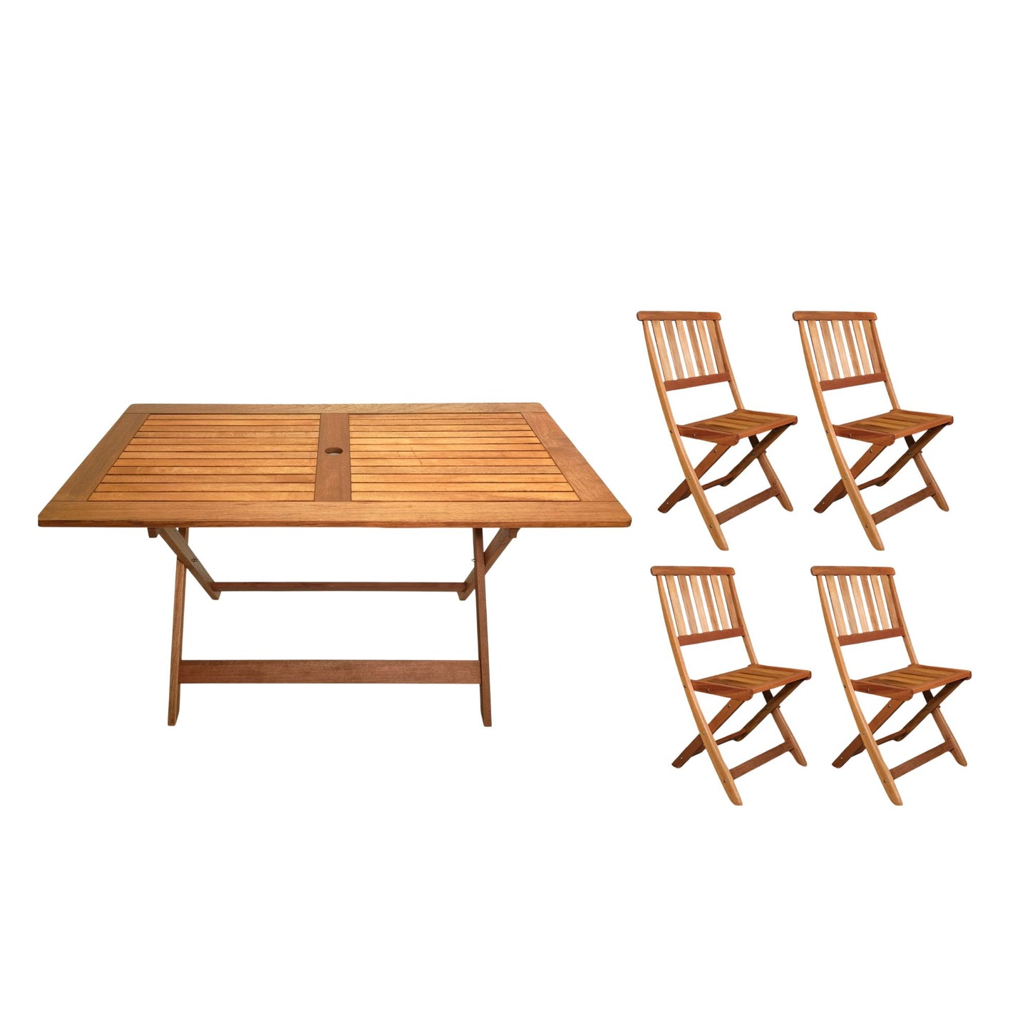 Outdoor 4 Person Folding Rectangular Wooden Garden Dining Table Chairs Set