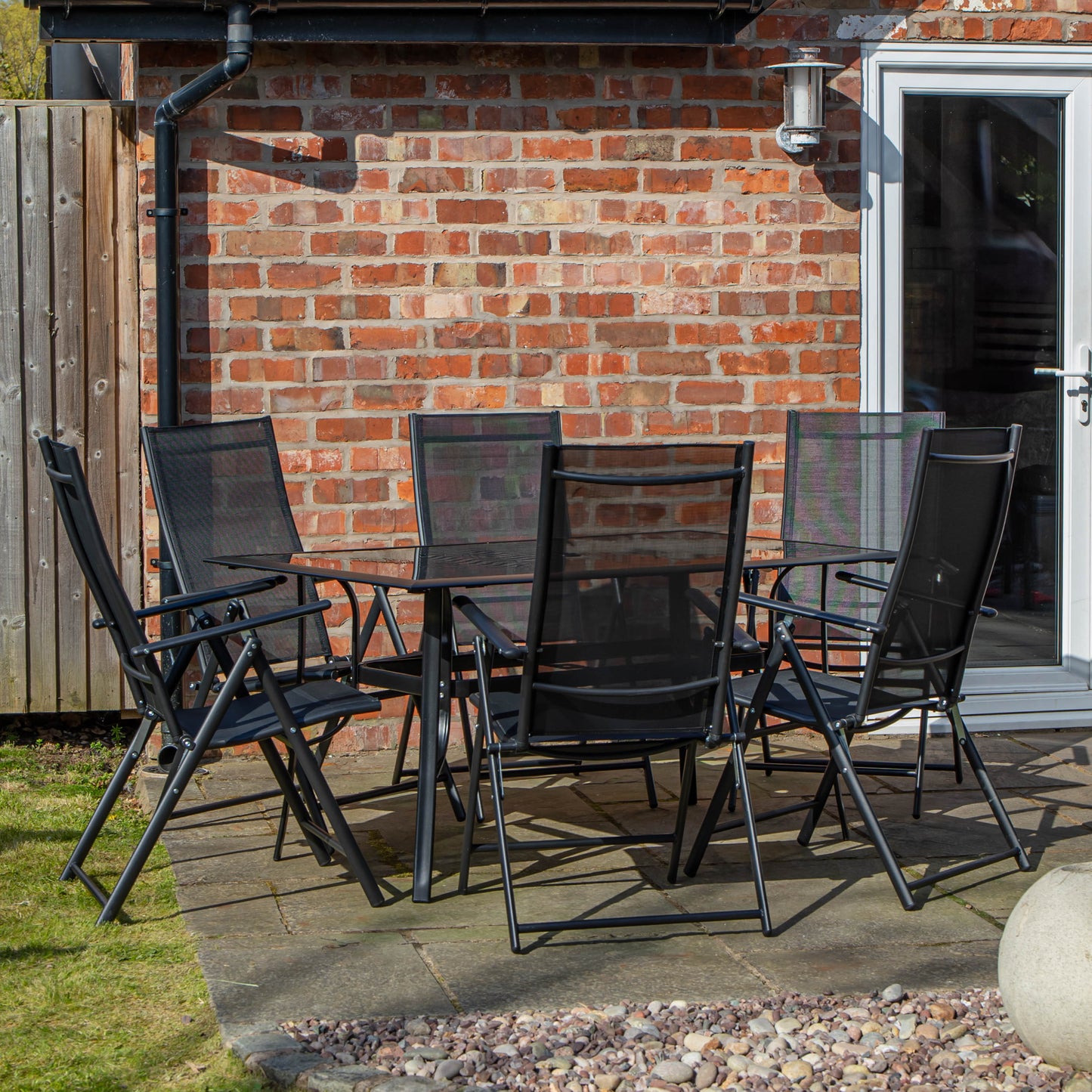 Outdoor 6 Person Rectangular Glass Top Garden Dining Table Chairs Set