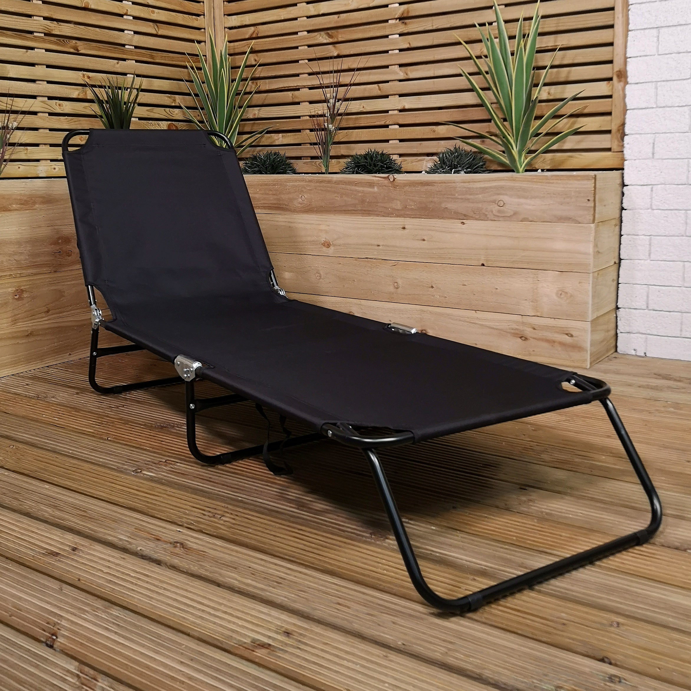 Factory Seconds: Black Outdoor Garden Patio Reclining Oxford Sun Lounger
