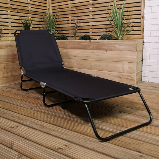 Factory Seconds: Black Outdoor Garden Patio Reclining Oxford Sun Lounger