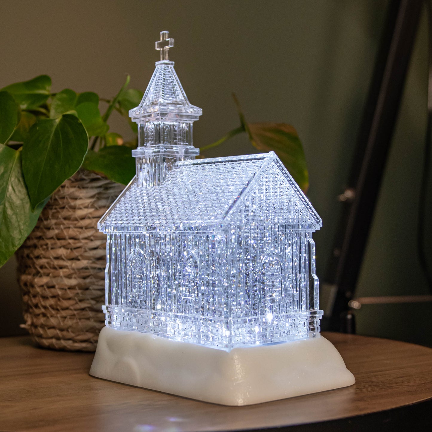 23cm Battery Operated Light up Christmas Church with Swirling Glitter and LEDs 