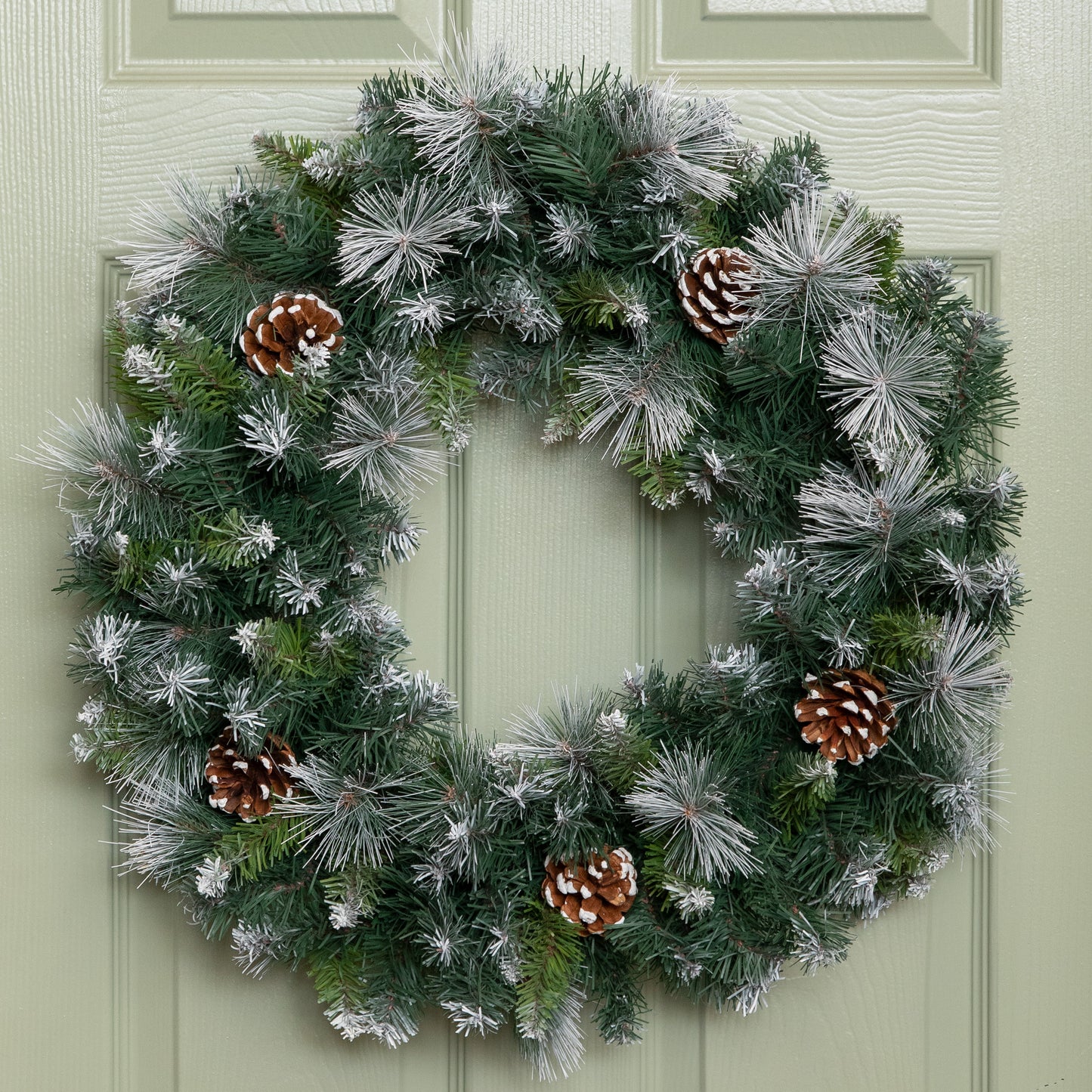 60cm Frosted Glacier Snow Tipped Christmas Wreath with Pine Cones