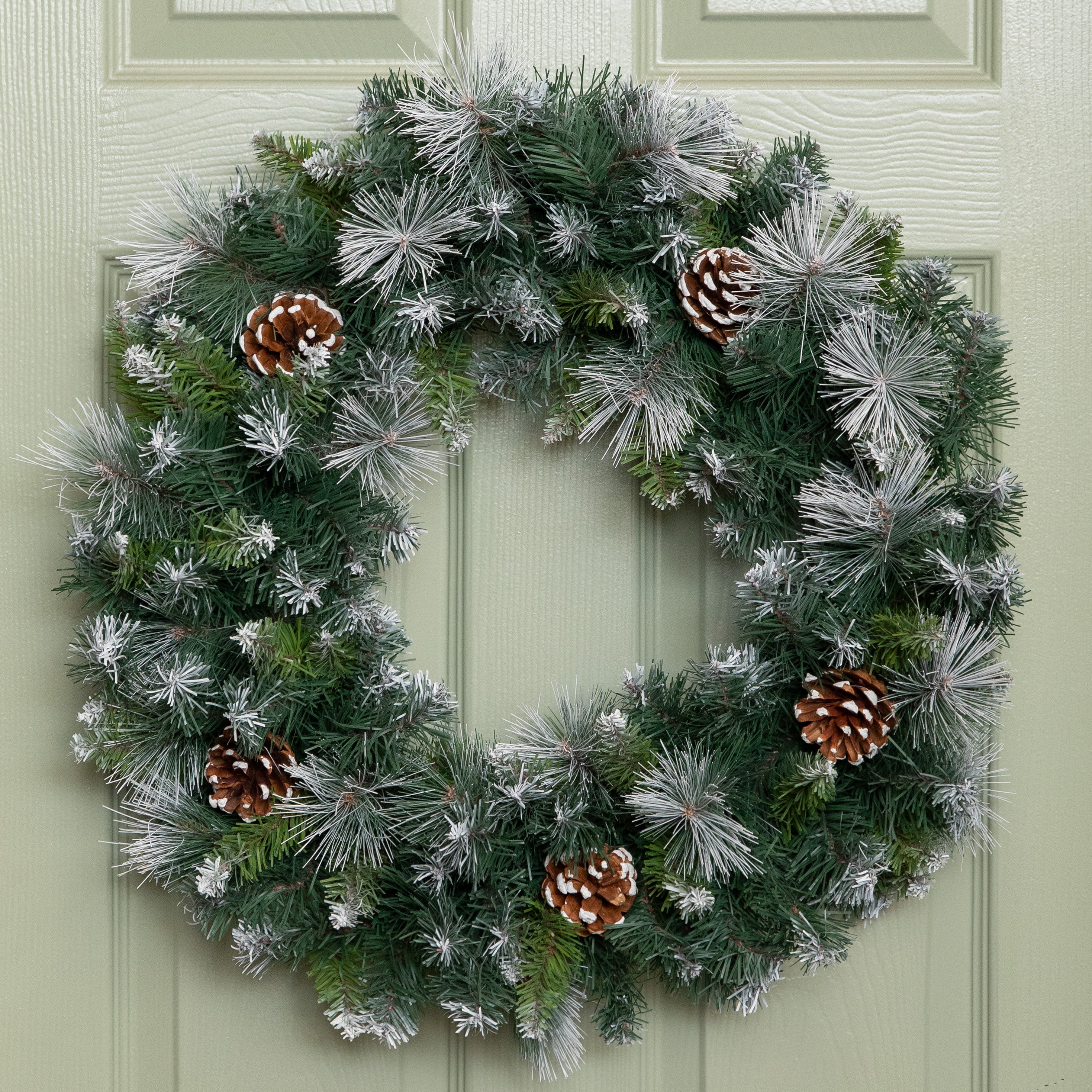 60cm Frosted Glacier Snow Tipped Christmas Wreath with Pine Cones