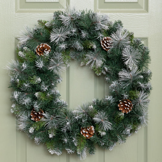 60cm Frosted Glacier Snow Tipped Christmas Wreath with Pine Cones