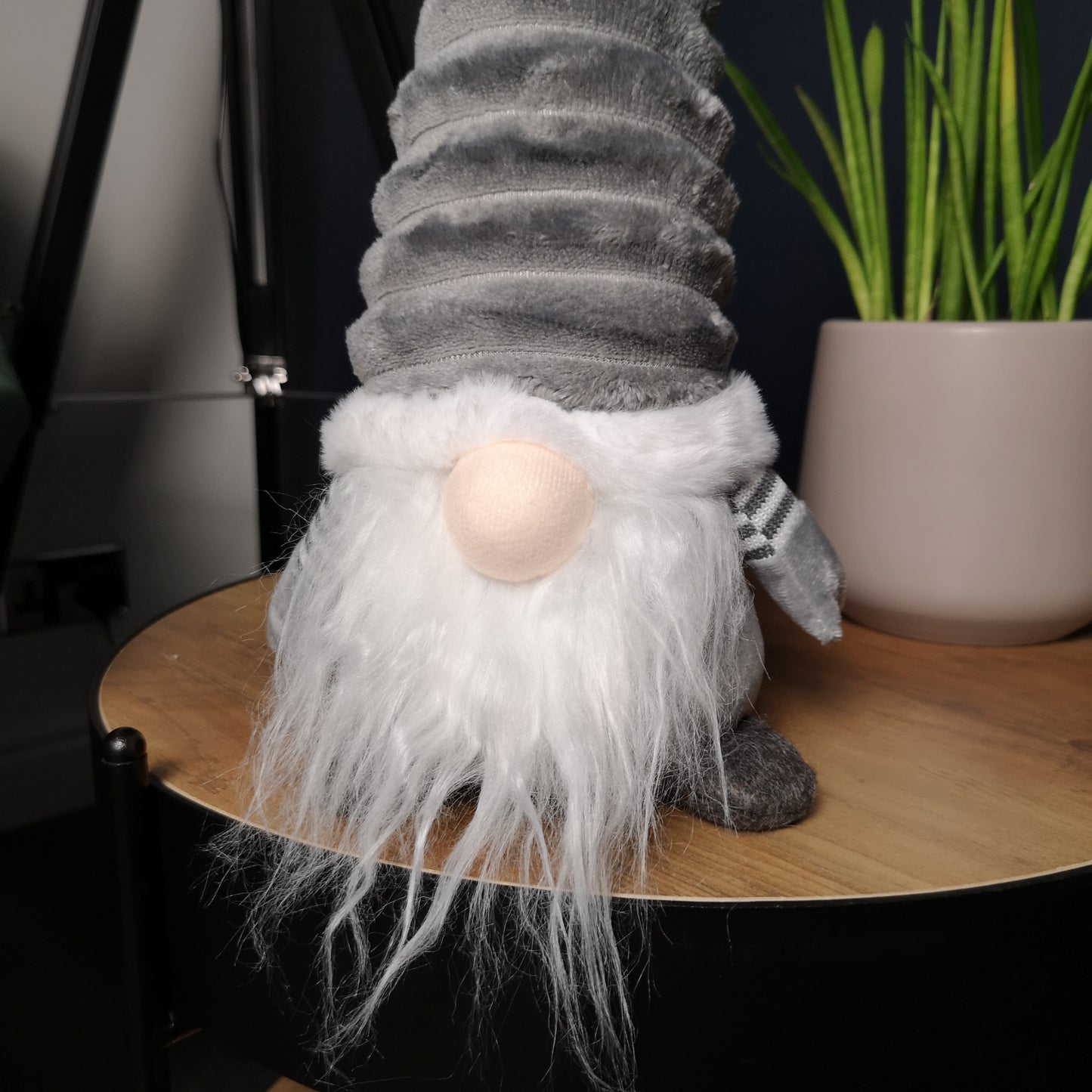 40cm Sitting Plush Christmas Gonk with Grooved Hat in Grey