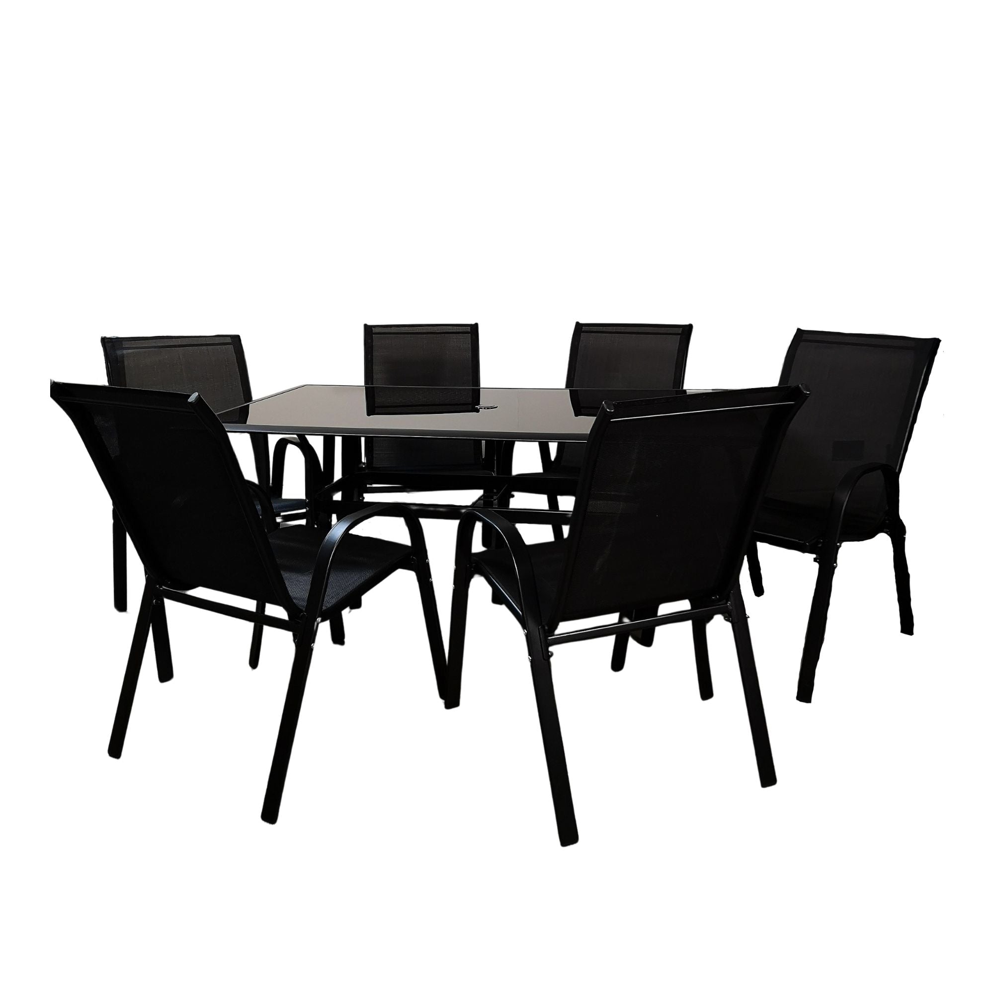 Outdoor 6 Person Rectangular Glass Top Garden Patio Dining Table Chairs Set
