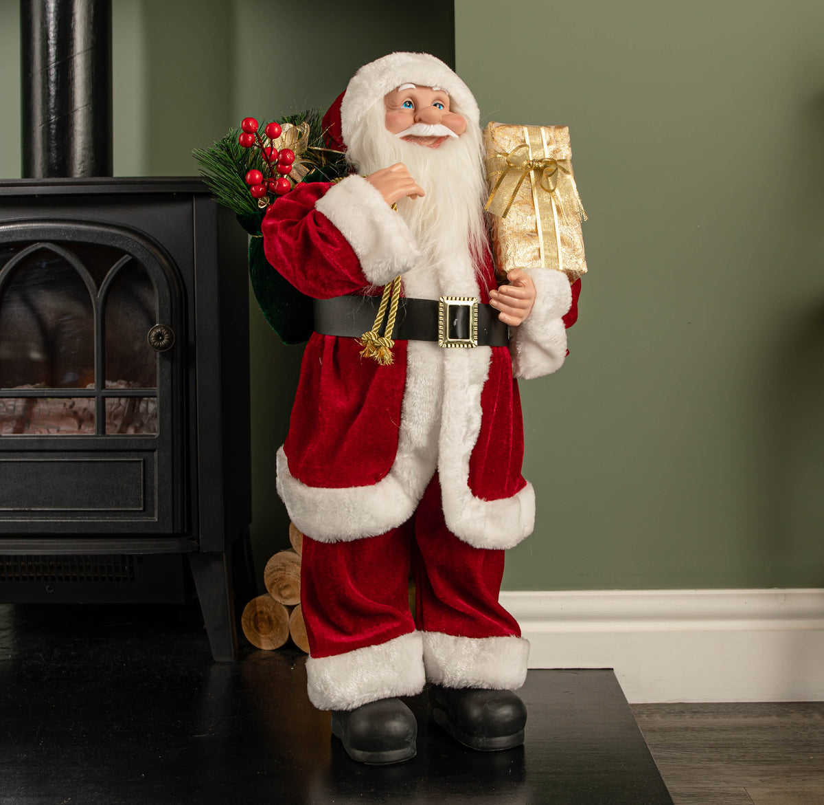60cm Red Standing Santa with Gift Sack Christmas Indoor Decoration