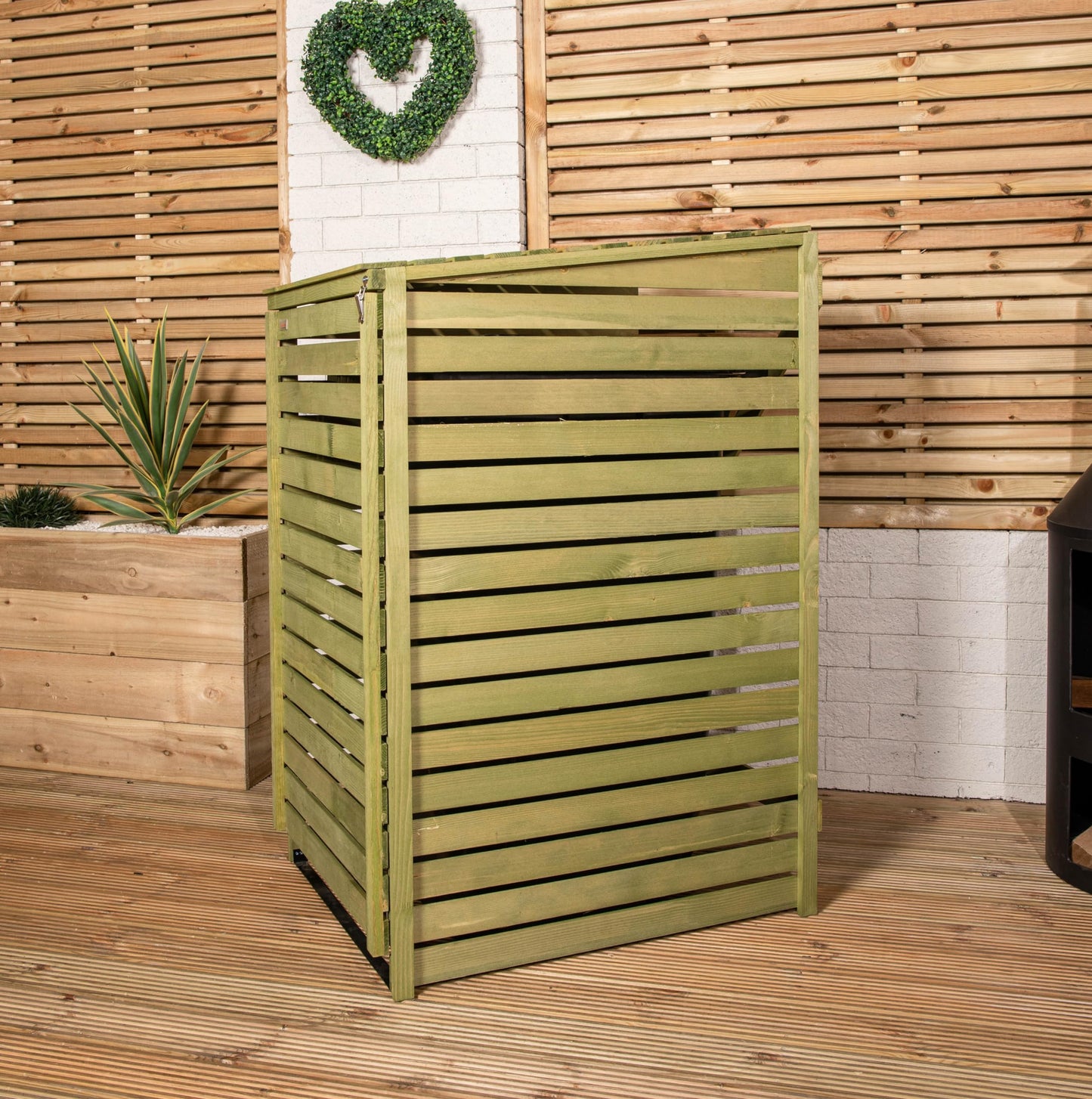 Factory Seconds 68cm x 1.2m Wooden Outdoor Garden Single Wheelie Bin Store Storage