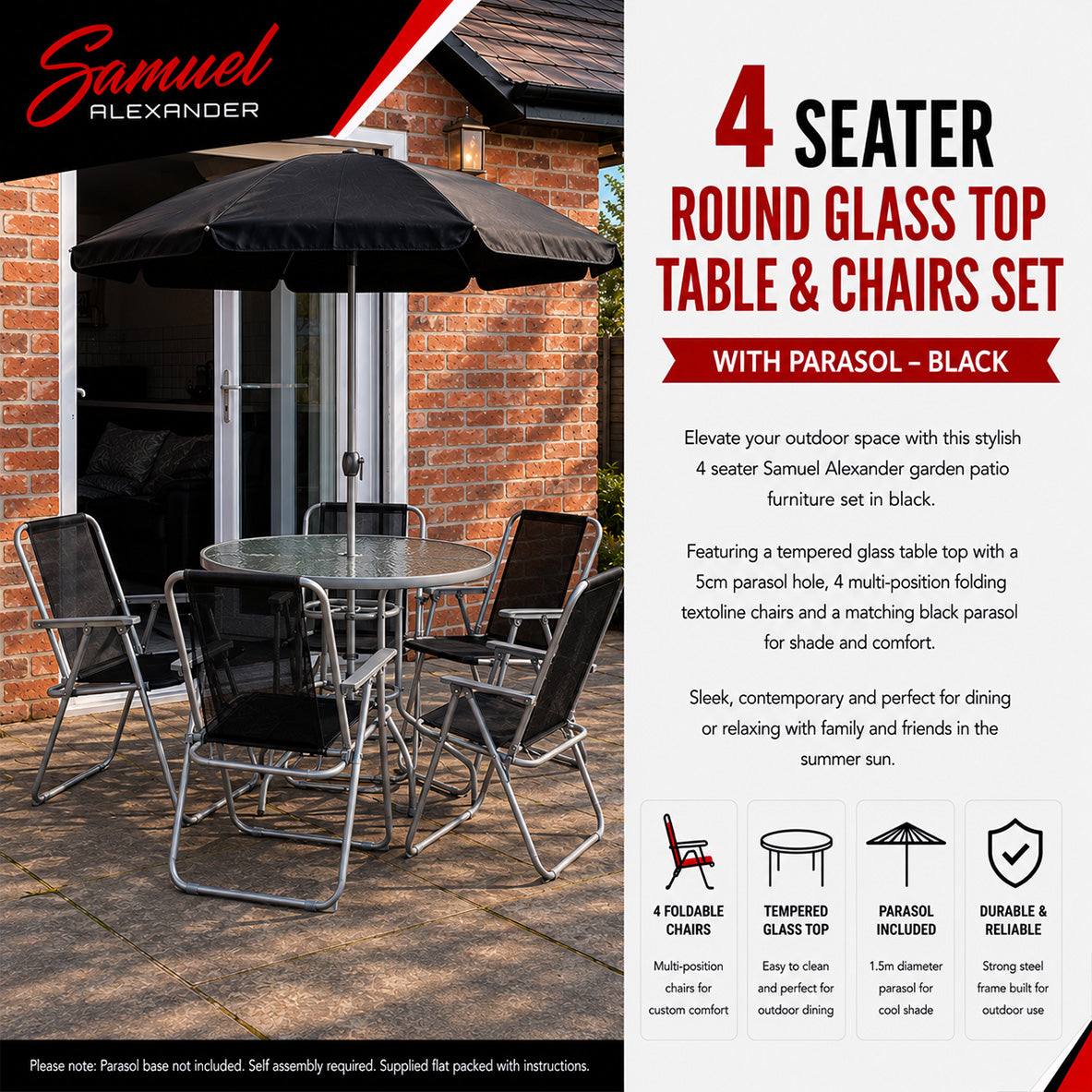 4 Person Textoline Garden Furniture Patio Set 4 Chairs And Parasol