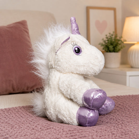24cm Plush White Unicorn with Sparkly Purple Horn and Hooves