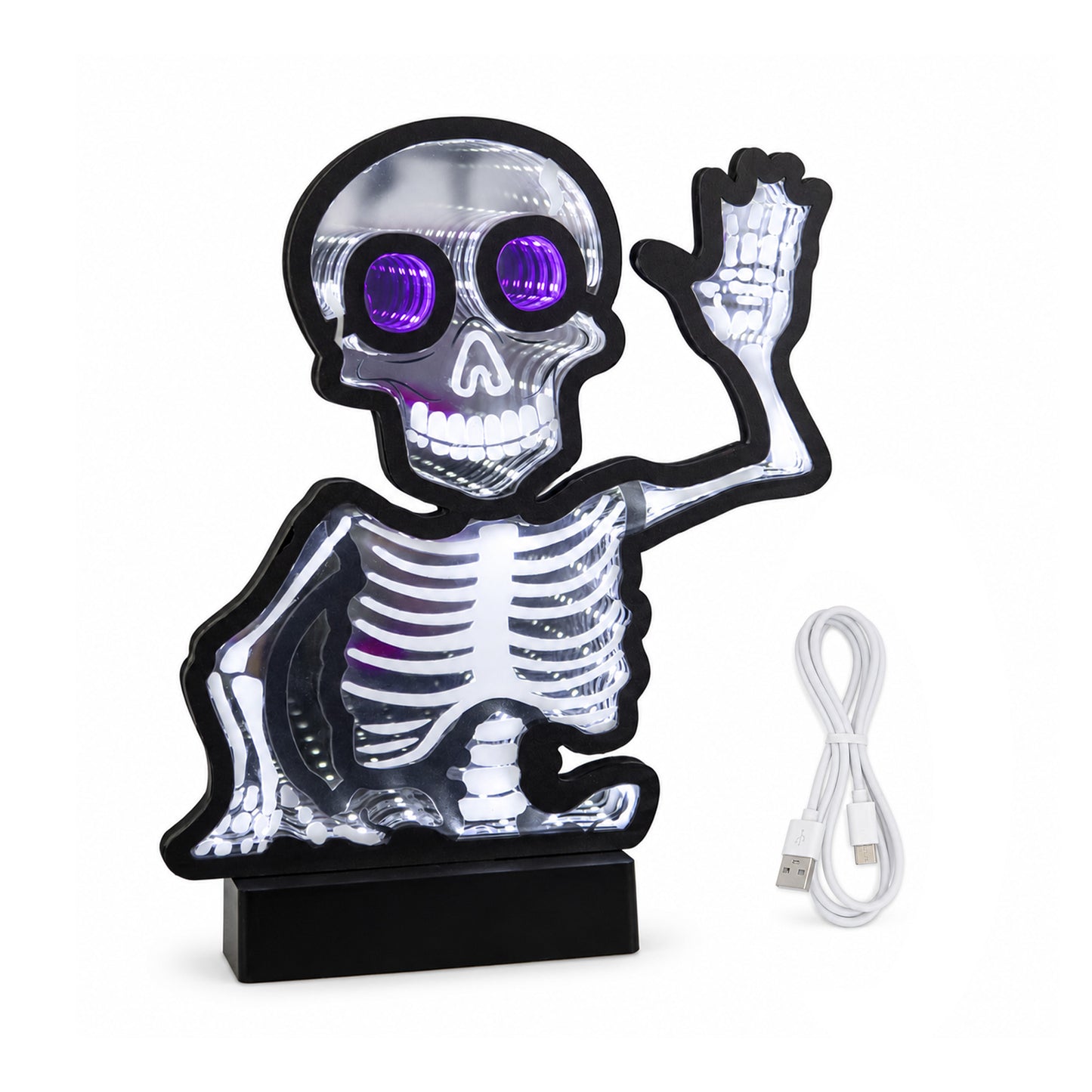 27cm Battery Powered Light up Halloween Skeleton Infinity Mirror with LEDs