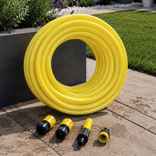 25m Yellow Reinforced Kink Resistant Garden Hose Pipe with Connectors 