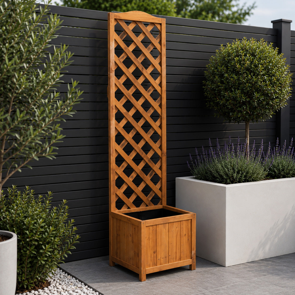 1.6m Samuel Alexander Natural Wooden Freestanding Garden Trellis with Raised Bed Planter