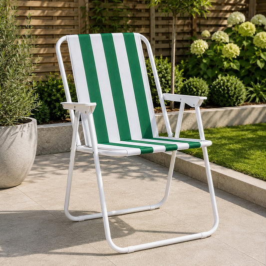 Folding Camping / Picnic Chair in Green and White Garden Patio