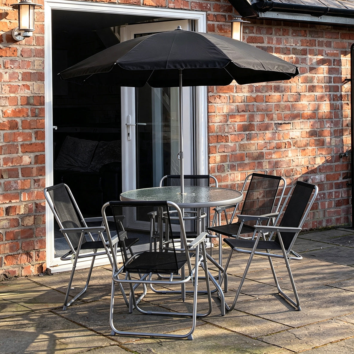 4 Person Textoline Garden Furniture Patio Set 4 Chairs And Parasol