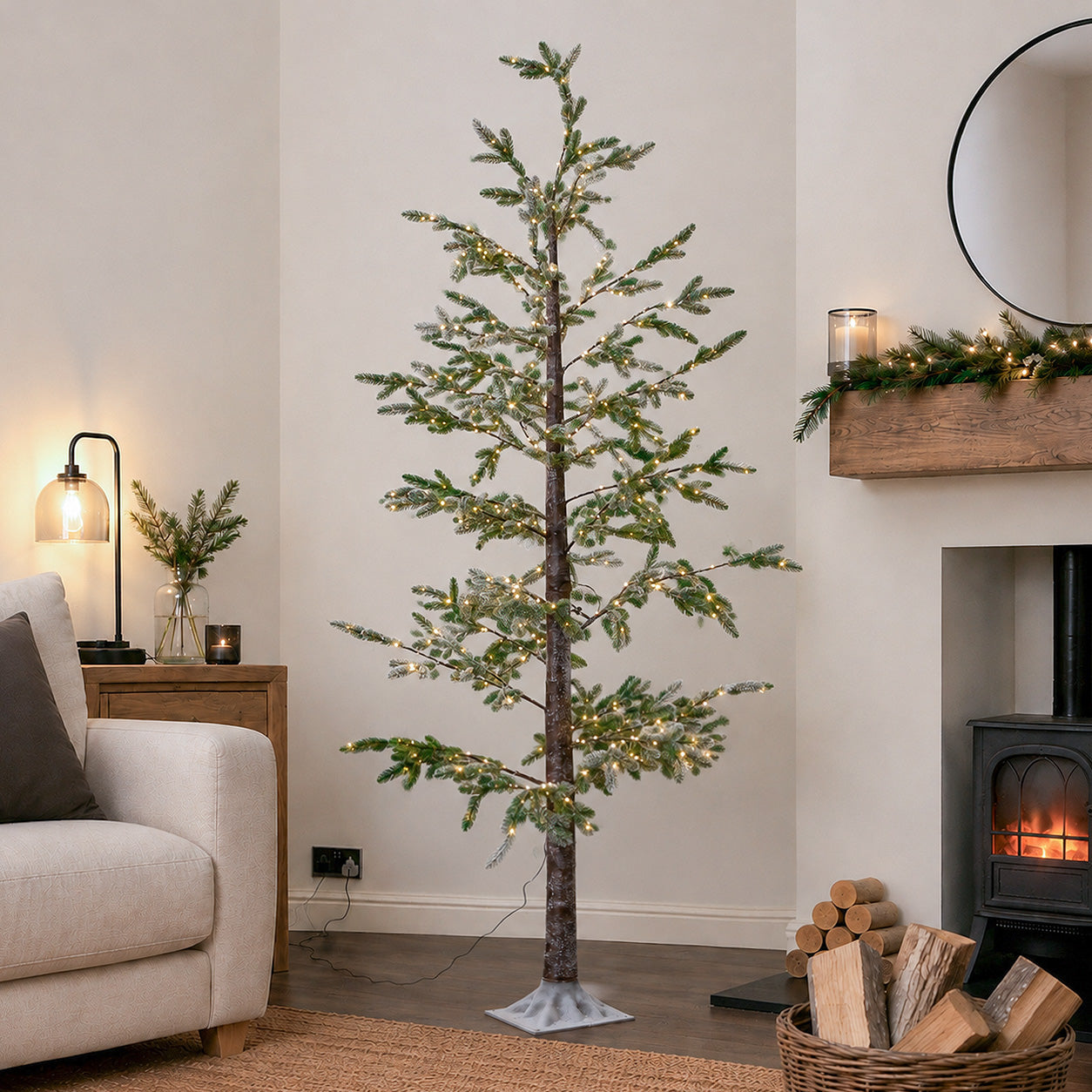 8ft (2.40m) Tall Light up Christmas Snow Tree with 412 Warm White LEDs
