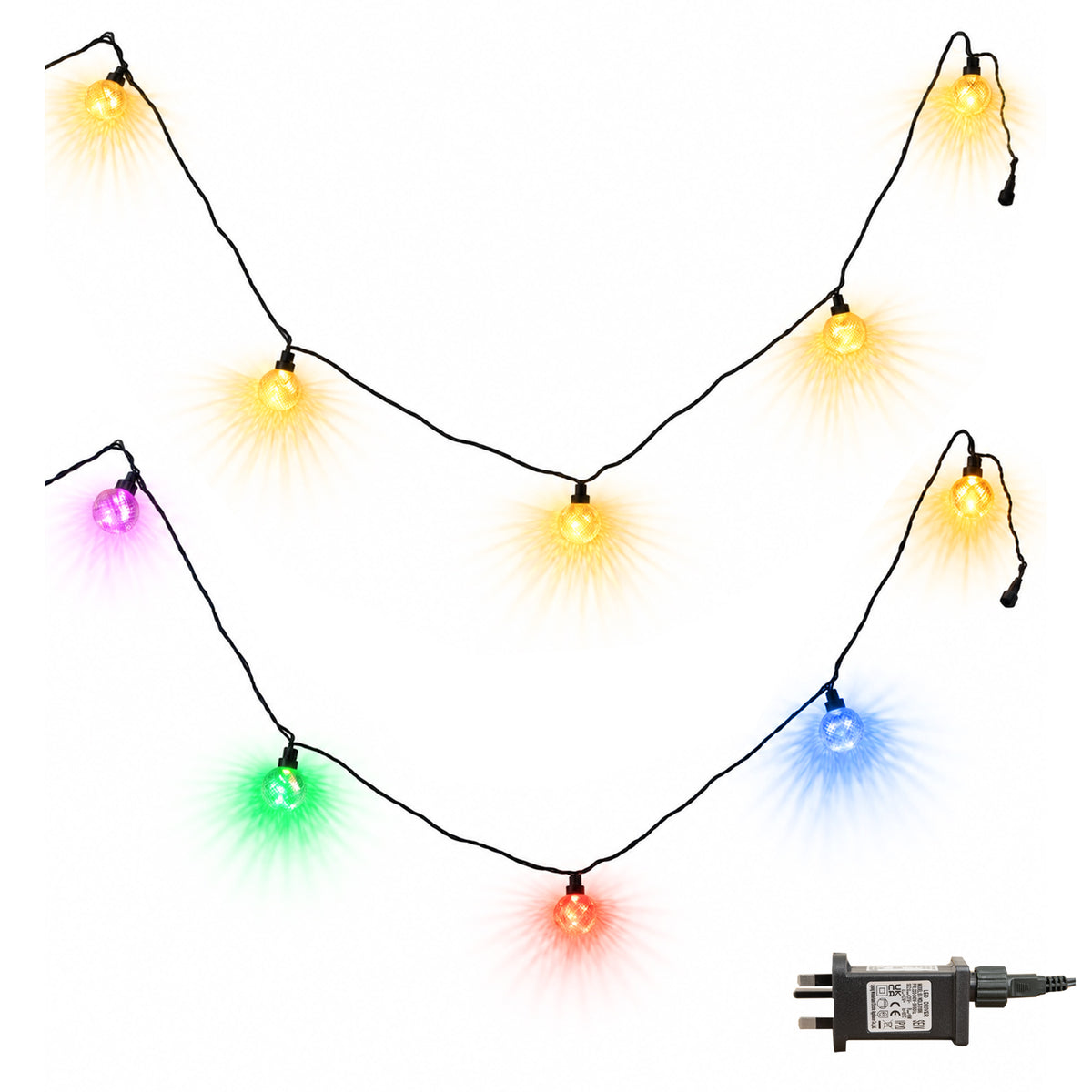 9.5m Connectable Christmas Globe Lights with Warm White & Multi-Coloured LEDs