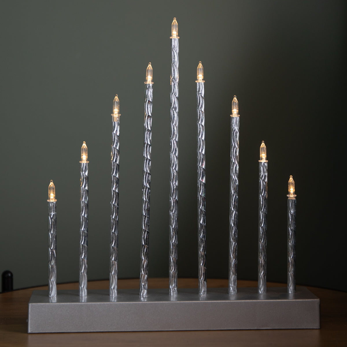 26cm Battery Operated Silver Light up Christmas Candle Bridge with 9 Warm White LEDs