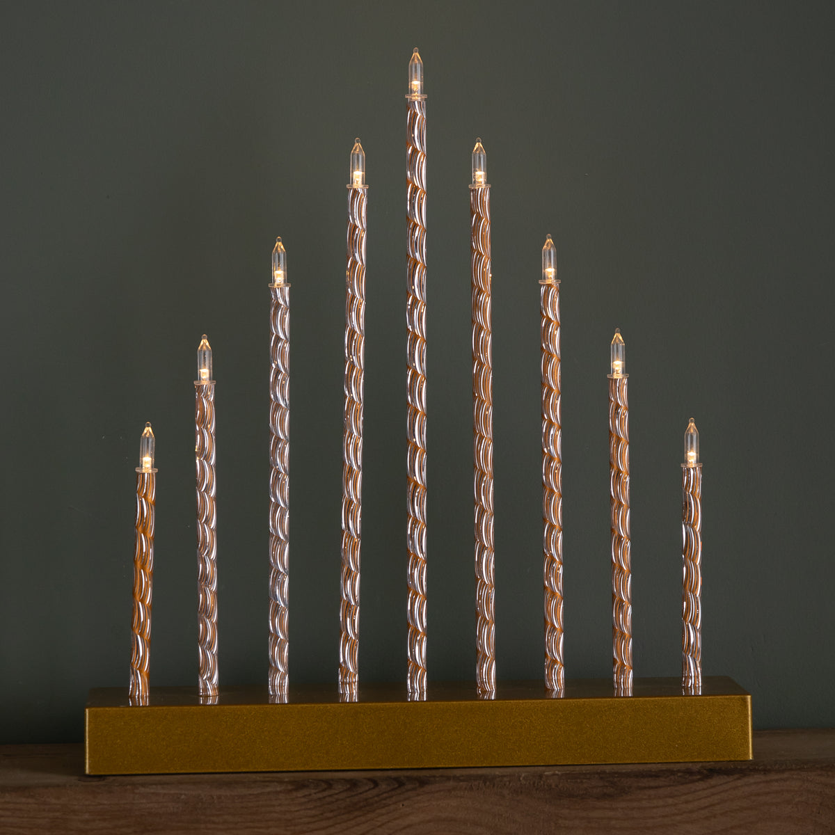 26cm Battery Operated Gold Light up Christmas Candle Bridge with 9 Warm White LEDs