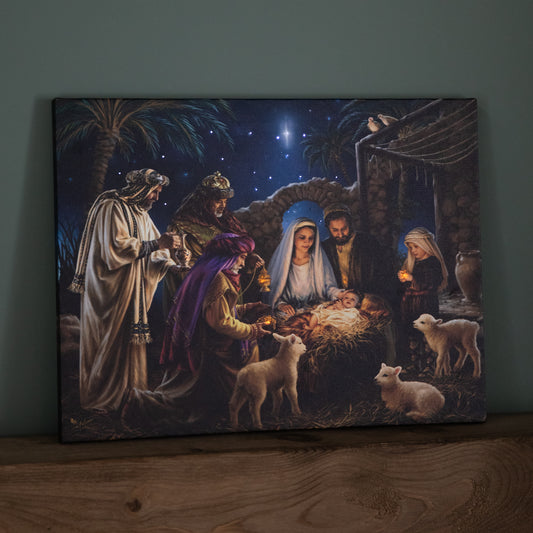 40cm x 30cm Premier Nativity Scene Fibre Optic Christmas Wall Canvas Picture