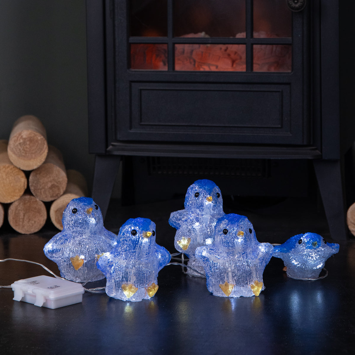 Set of 5 Acrylic Light Up LED Penguins Christmas Penguin Decorations Battery Powered