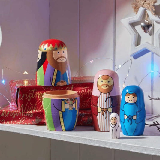 14cm Hand Painted Wooden Christmas Nativity Figurine Set