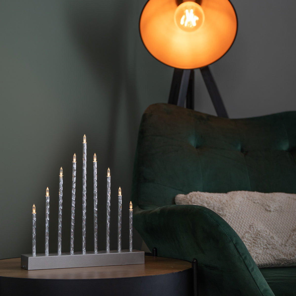 26cm Battery Operated Silver Light up Christmas Candle Bridge with 9 Warm White LEDs