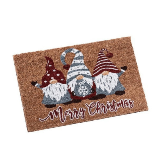 60cm x 40cm Three Gonks Coir Doormat with Merry Christmas Message