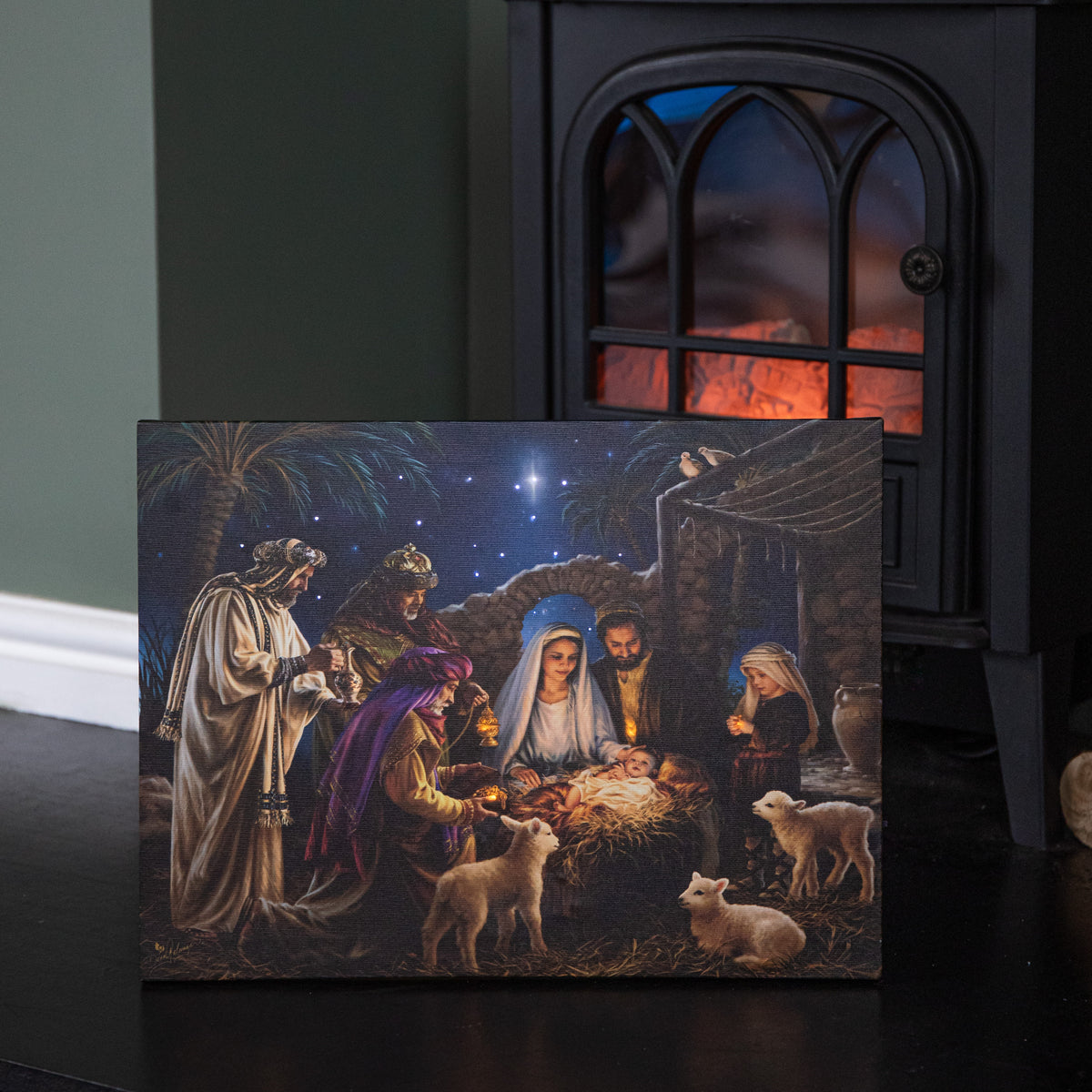 40cm x 30cm Premier Nativity Scene Fibre Optic Christmas Wall Canvas Picture
