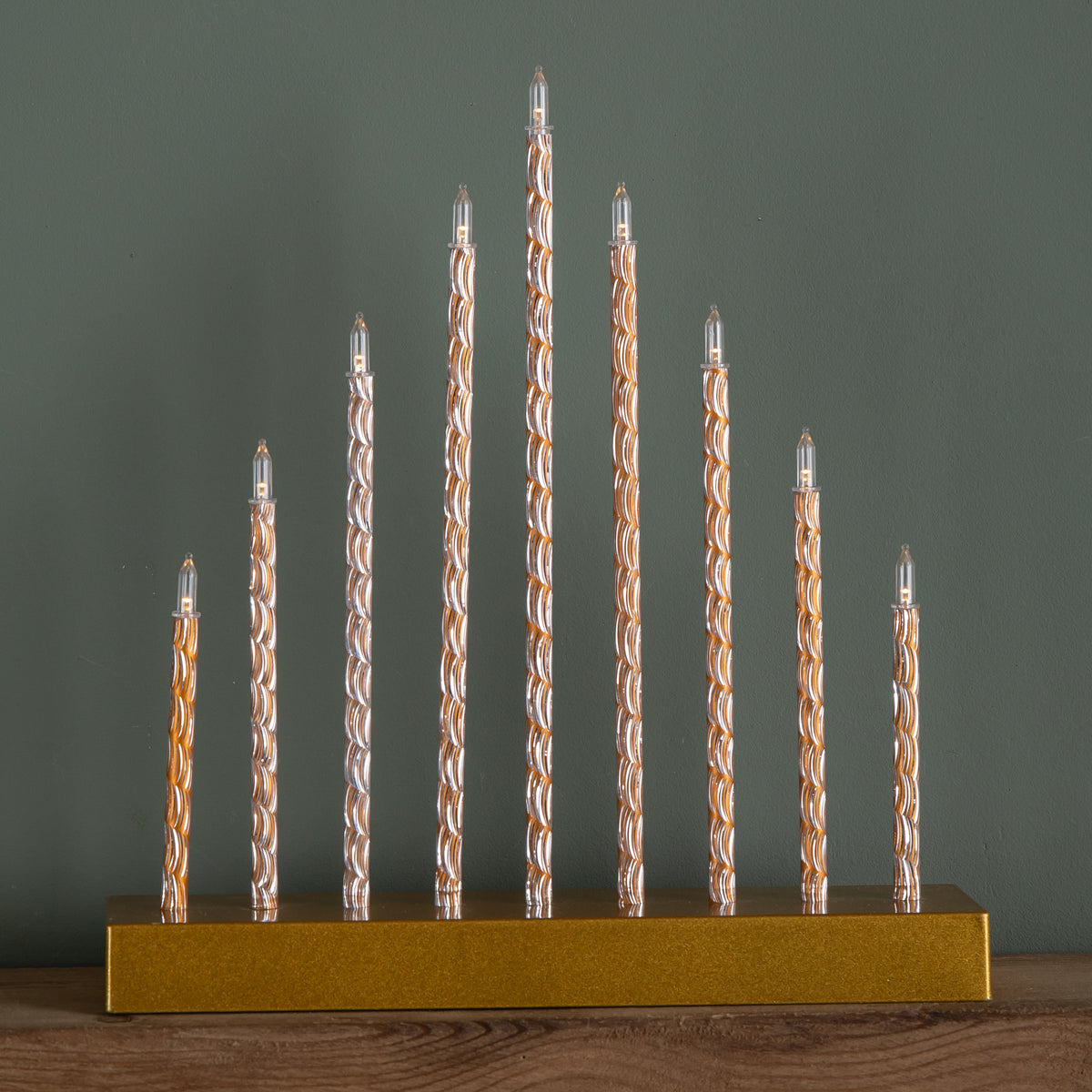 26cm Battery Operated Gold Light up Christmas Candle Bridge with 9 Warm White LEDs