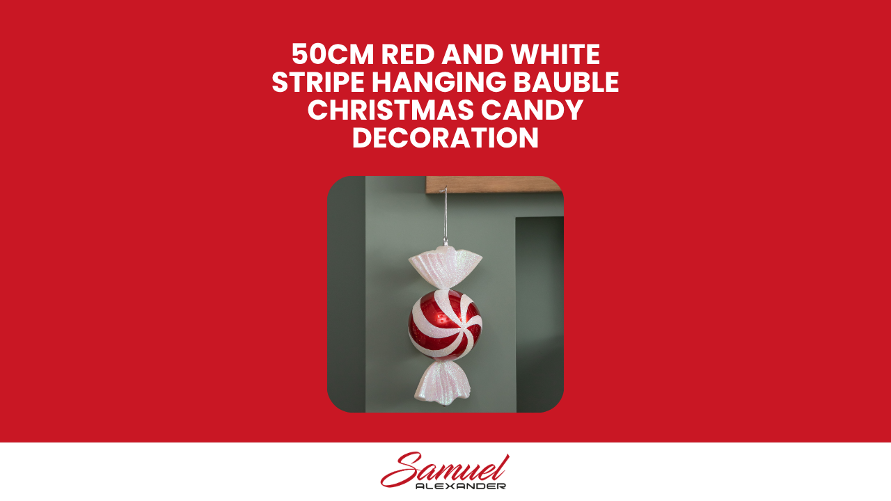 50cm Red and White Stripe Hanging Bauble Christmas Candy Decoration