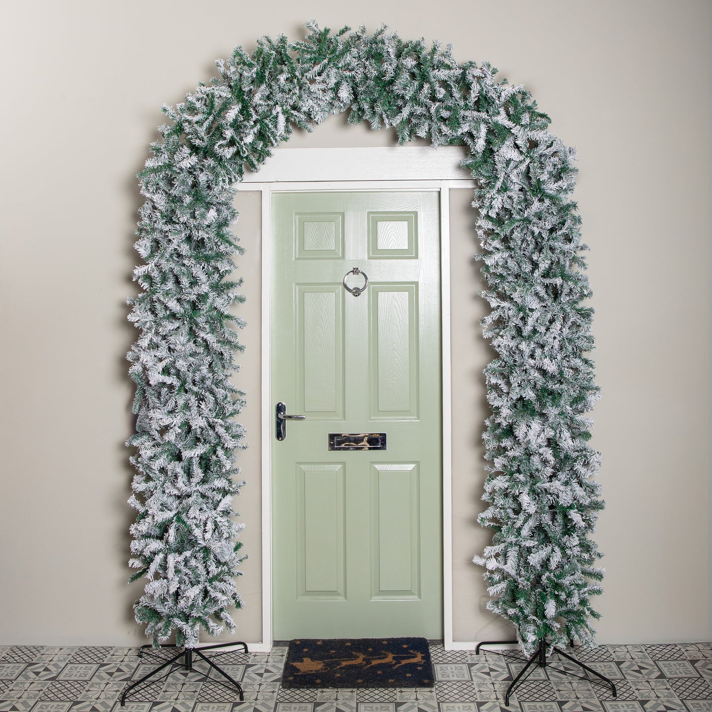 8ft (2.55m) Samuel Alexander Single Door Snow Flocked Christmas Tree Arch with 2000 Tips