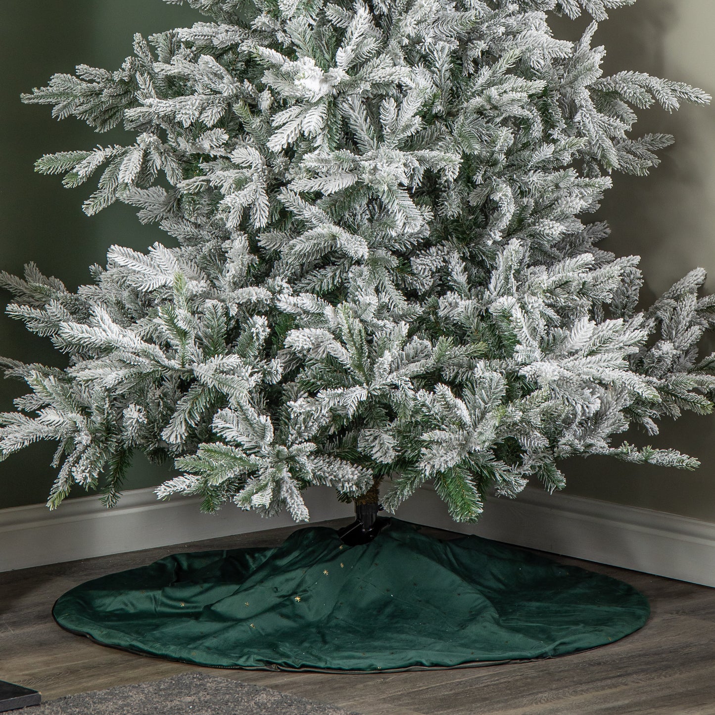 1.2m Soft Dark Green Velour Christmas Tree Skirt with Gold Star Print