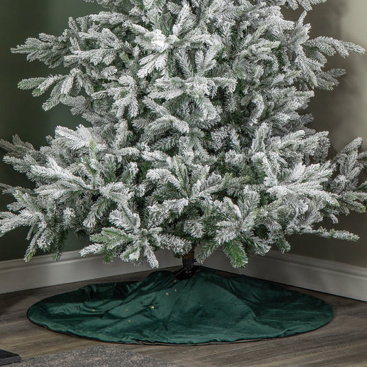 1.2m Soft Dark Green Velour Christmas Tree Skirt with Gold Star Print