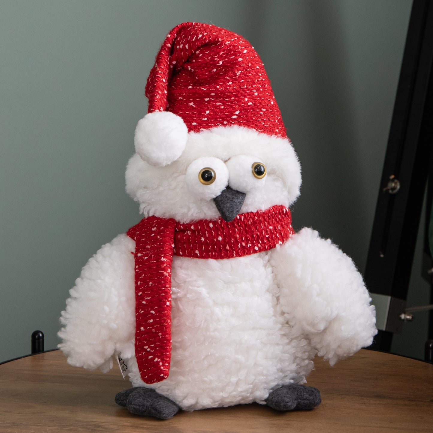 30cm Plush Christmas Goggle Owl Decoration with Santa Hat
