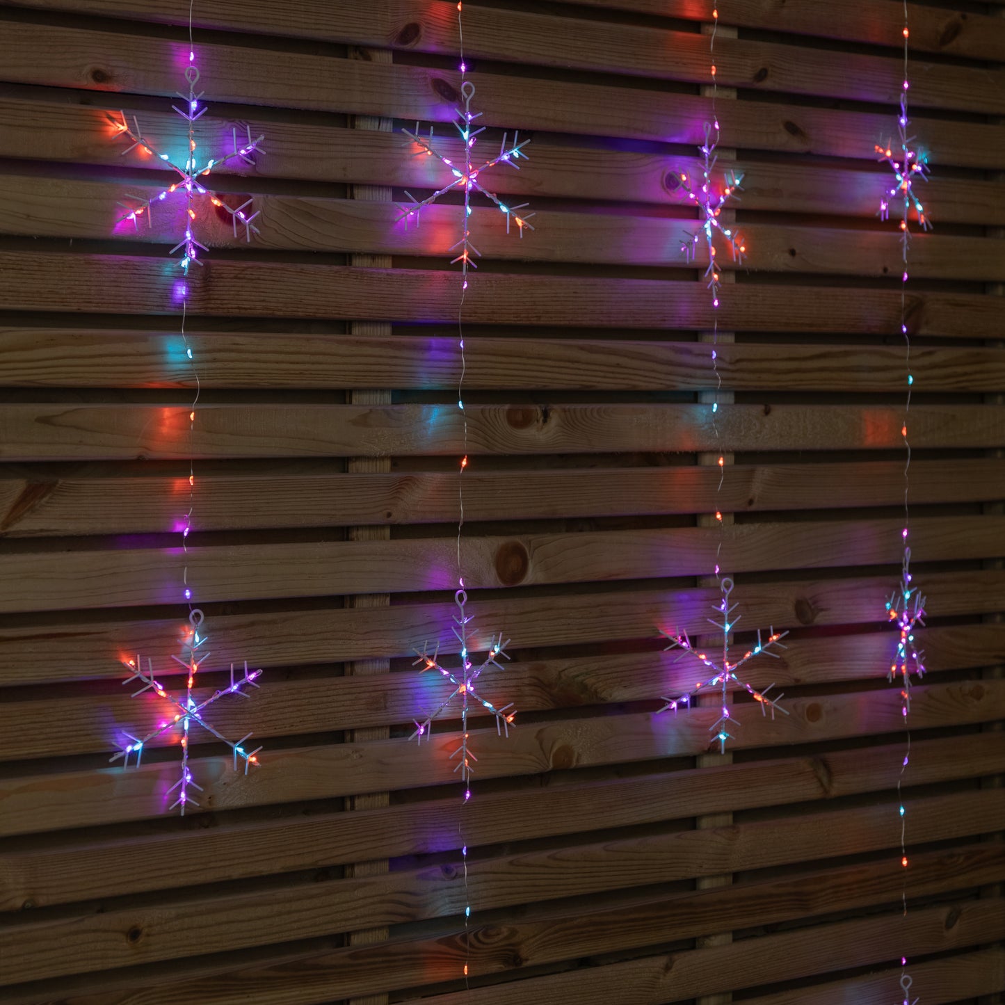 1.3m x 1.2m Light up Snowflake Christmas Curtain Lights with 390 Rainbow & Orange Twinkling LEDs